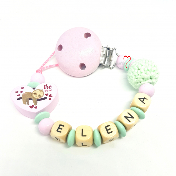 Schnullerkette Be mine mit Häkelkugel mint Schnullerkette Be mine mit Häkelkugel mint